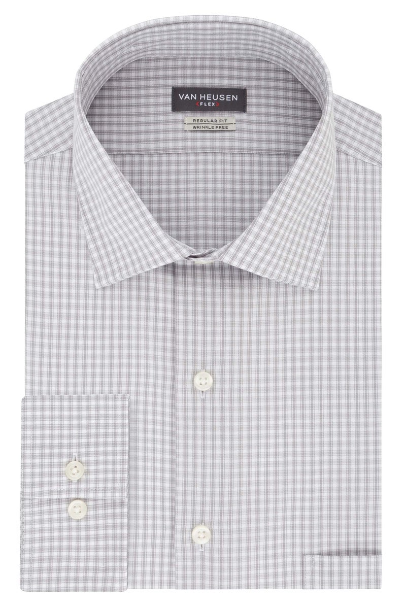 Van Heusen Men's Regular Fit Flex Collar Check Shirt, Grey Pearl, 17" Neck 36"-37" Sleeve - Image 3
